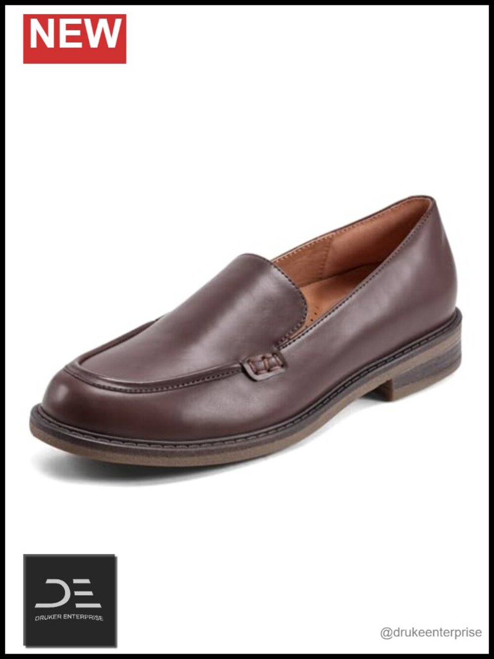 Faux Leather Block Heel Slip-On Loafers Arch Support Orthotic Friendly